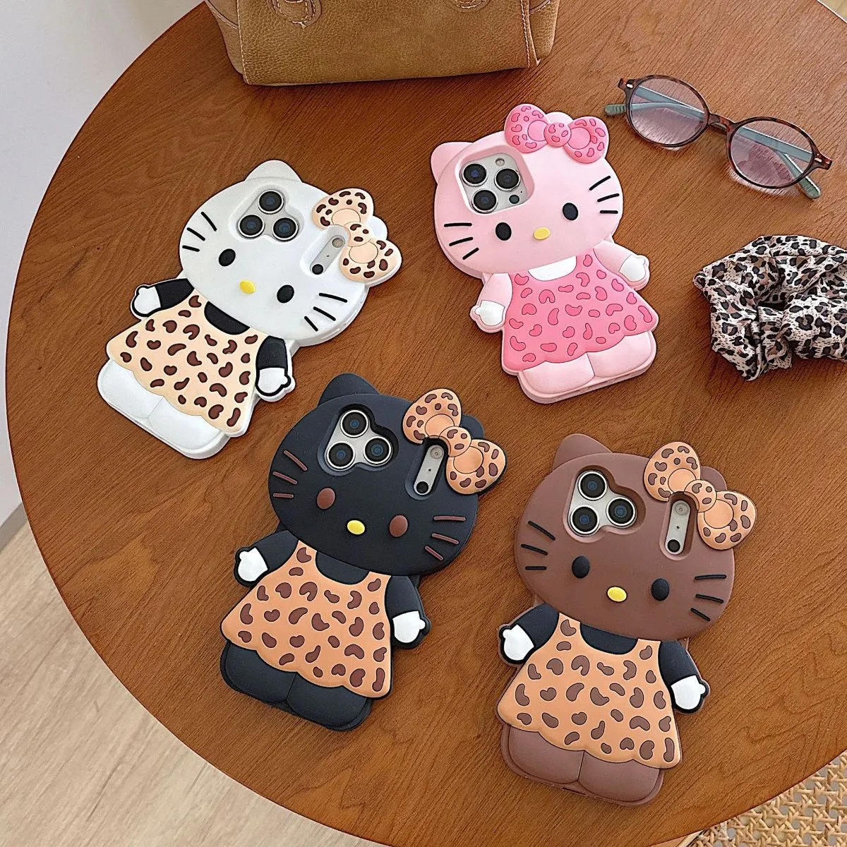Cartoon Cute Leopard Print Dress Hello Kitty Case for iPhone 17 – Compatible with iPhone 16/15 Pro Max/14 Pro Max/13, Fashionable Soft TPU Shockproof Bumper Cover